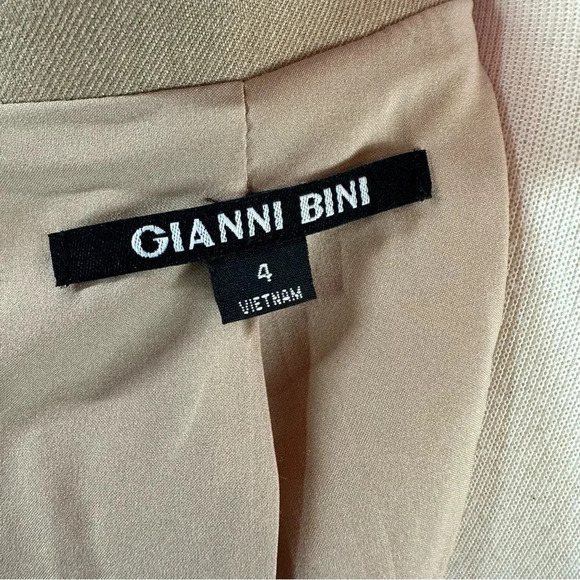 gianni bini blazer jacket sz 4 neutral khaki ruched sleeve preppy office - Picture 6 of 9